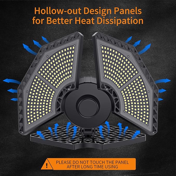 KERNOWO LED Garage Lights, 140W 18500 Lumens Garage Ceiling Lighting, 6000K Daylight with Deformable Three Panels Light Fixture E26/E27 Triple Glow LED Shop Light for Basement Workshop Warehouse