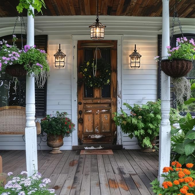 Milaii Mi Copper Outdoor Pendant Light 12.6in Exterior Hanging Porch Lights Oil Rubbed Bronze Waterproof Outdoor Chandelier Anti-Rust for Patio Entry Hallway