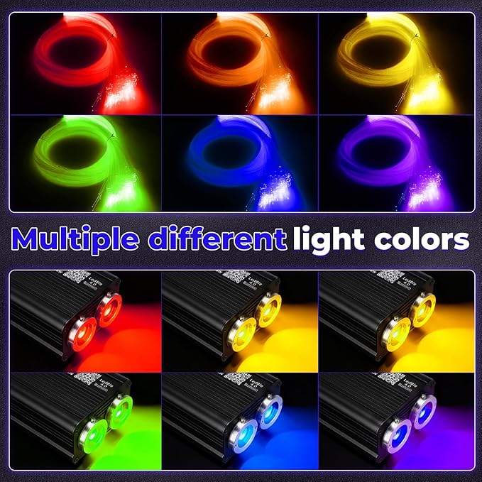 32W Headliner Light Kit, Twinkle Starlights for Car Decor 1000pcs 0.03in 9.8ft, Fiber Optic Star Ceiling Lights APP/Remote Control, Music Sync & Sound Activated RGBW for Car & Home Ceiling