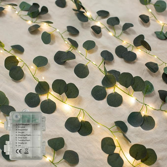 Vine with Fairy Lights, 33ft 100 LEDs Vine Lights Eucalyptus Battery Operated Indoor String Lights, Artifical Garland Leaf Fairy Light Wall Wedding Garden Dorm Bedroom Decor
