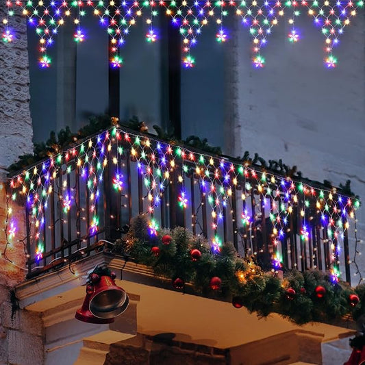 Ramadan Lights Outdoor Decorations 218 LED 13.8ft Star Curtain Fairy Lights with 12 Drops, Clear Wire LED String Light Decor with 8 Modes for Wedding Party Holiday Christmas Home Indoor Outdoor Decor