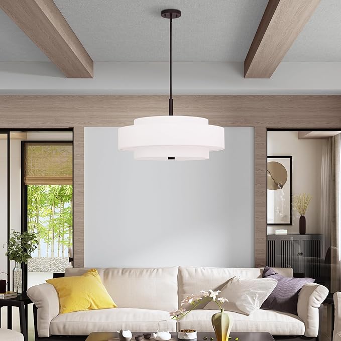 Livex Lighting Fabric Shade 50875-07 Meridian 5 Light Bronze Pendant