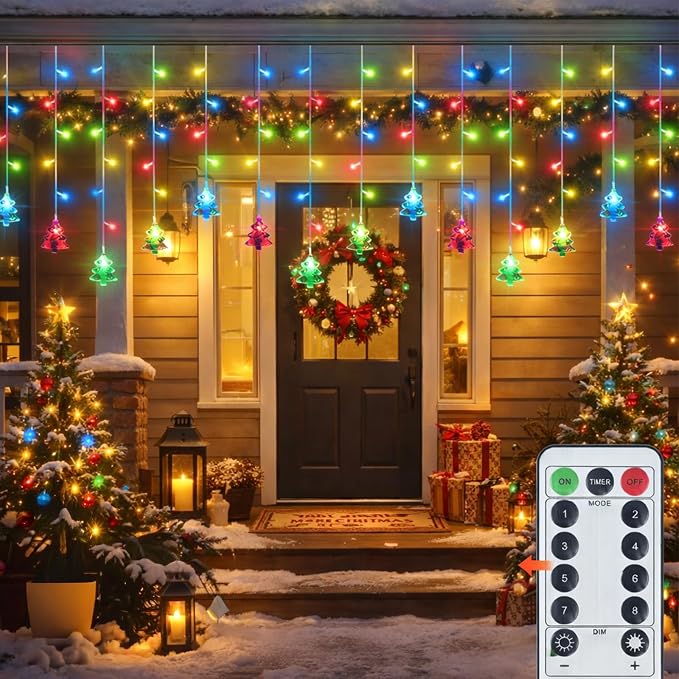 Curtain String Light Christmas Decoration Icicle Lights 8 Modes dimmable,108 LEDs 4M Christmas and Halloween String Lights for Home,Office,Party,bar,Holiday,Party (Multicolor)