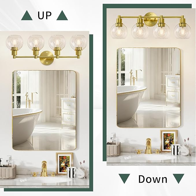 Espird 4 Light Bathroom Light Fixtures, Brushed Brass Bathroom Vanity Lights, Modern Vanity Lights 4-Light Globe Bathroom Vanity Lighting Fixture Over Mirror