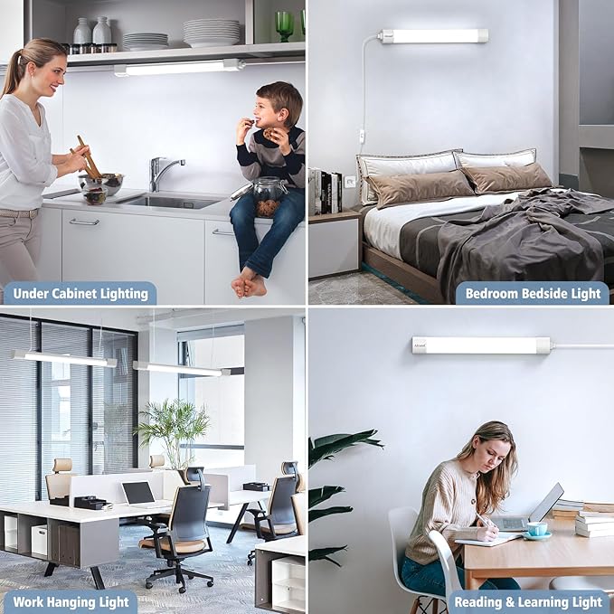 Airand LED Ceiling Light Fixture, 1.43FT Plug in Lights 2PCS, IP66 Water-Proof Linkable Tube Lights 5000k 16W Light Bar Under Cabinet Lighting Shop Kitchen Workbench Closet Corded with ON/Off Switch