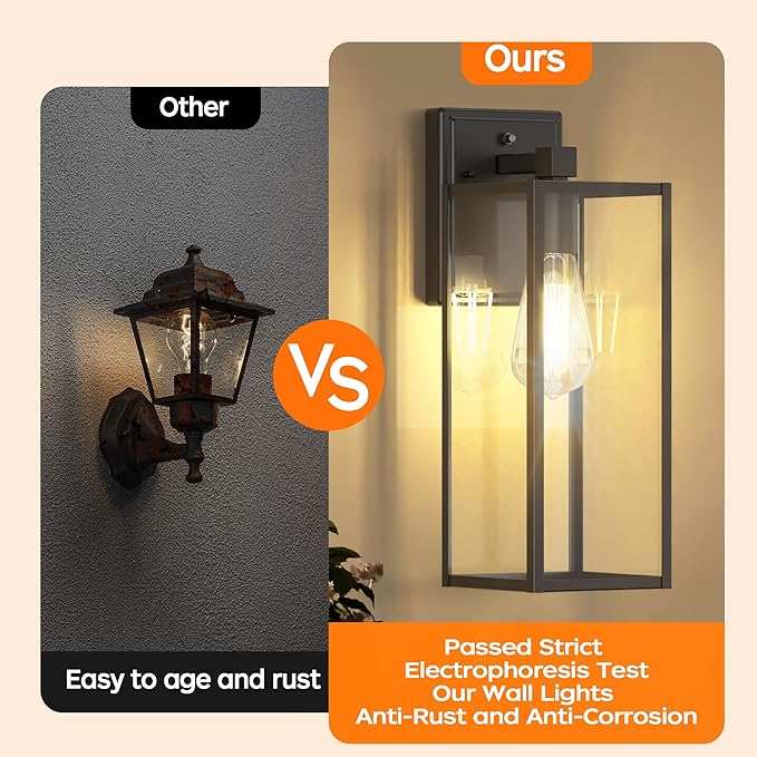 WIHTU 16in Dusk to Dawn Outdoor Lighting Fixtures, Exterior Front Porch Light, Black Sensor Wall Sconce Lamp, Waterproof Wall Lantern, Anti Rust Outside Coach Lights for House, Doorway, Garage