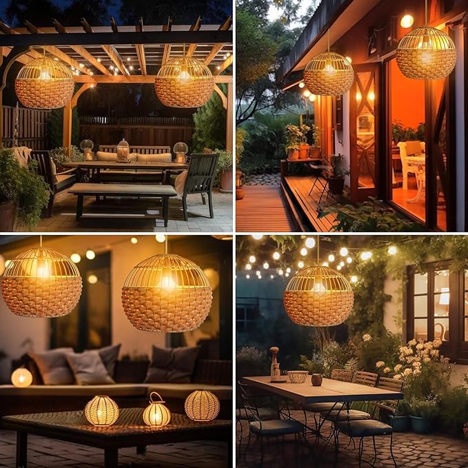 Outdoor Chandelier Solar Pendant Light Outdoor Hanging Lantern Solar Outdoor Chandelier with Remote Dimmable for Porch Patio Gazebo Garden Yard Decoration Nature