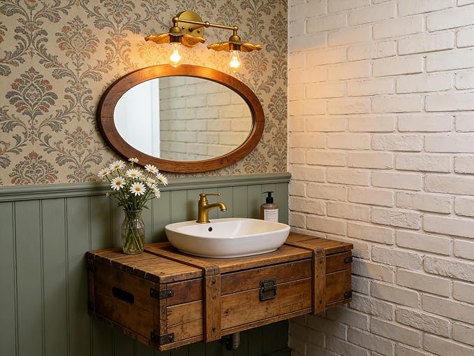 Phansthy Hardwired Wall Lighting, Barn Wall Sconces Antique Brass Indoor Wall Lights with Hammered Metal Lotus Leaf Texture Shade, Vanity Wall Lamp for Bathroom Bedroom Kitchen (Two-Light 1 Pack)