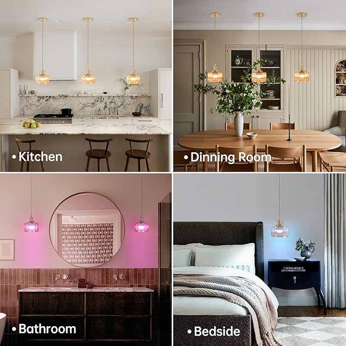 Shenmoyl Battery Operated Pendant Light 5000mAh Rechargeable Chandelier with Remote Control Wireless Adjustable Hanging Amber Striped Light for Kitchen Island Dining Room Hallway, 2 Pack