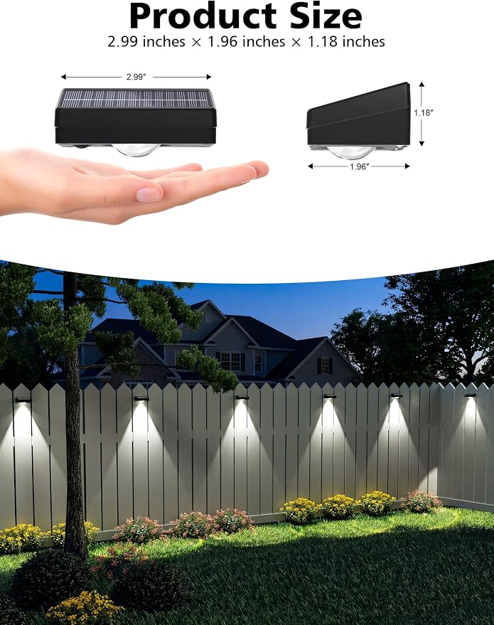 VOLISUN Solar Fence Lights with Remote Control, Fence Lights Solar Powered, IP65 Waterproof LED, RGB Color Changing Solar Light for Fence, Yard, Wall, Backyard (8 Pack,Black)