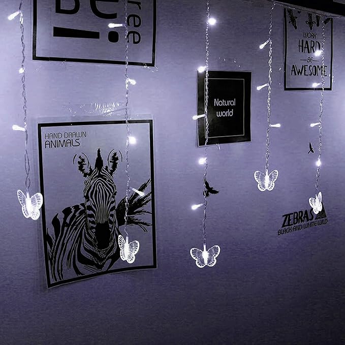 Butterfly Curtain Lights, 13ft 96 LED USB Window Fairy Lights 16 Butterflies 8 Modes Firefly Twinkle Timer String Lights with Remote for Room Bedroom Wall Ceiling Party Wedding Christmas