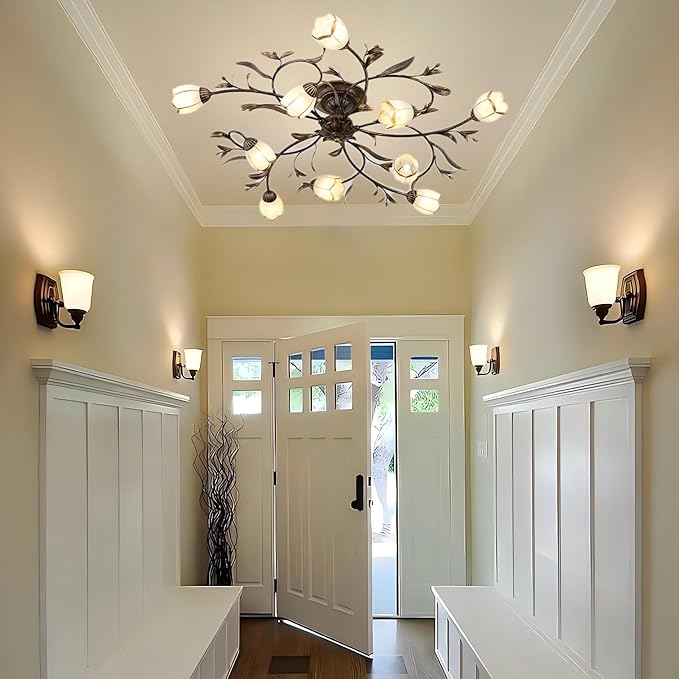 39.5 Inch 10-Lights Branch Shaped Creative Retro Style Flower Vine Ceiling Light Fixtures for Living Room, Bedroom, Kitchen, Study Room