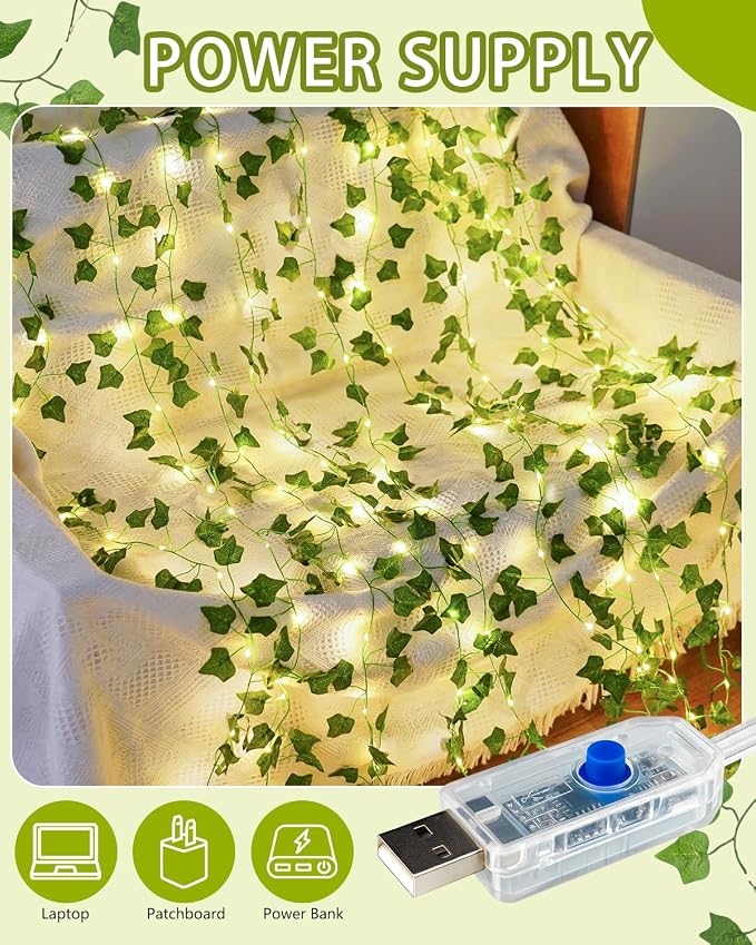 KASZOO Vines with Fairy Lights for Bedroom - 200 LED Ivy Curtain Wall Vines for Wedding, Party, Dorm, Indoor & Outdoor Use, 6.5ft x 6.5ft