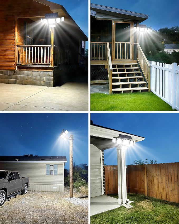 Motion Sensor Outdoor Lights with Flexible Octopus Tripod , 5000LM 336LED Security Flood Lights with Remote Control, 360°Wide Angle, 6 Heads Solar Lights Outdoor Waterproof for Yard Patio Garage