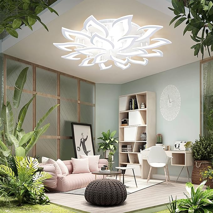 AHAWILL Ceiling Light Dimmable Modern Embedded LED Chandelier Metal Acrylic Petal Ceiling Ceiling Light, Suitable for Living Rooms, Bedrooms, Children's Rooms, Etc. 43.3″/120w/18 Heads……