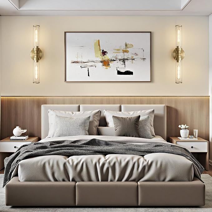 Bathroom Light Fixtures, Gold Wall Sconce in Clear Glass Vanity Lights, Modern Bathroom Vanity Light Up and Down Sconces Wall Lighting for Living Room, Hallway, Bedroom - Bulb Not Included