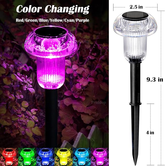 Priddop Solar Lights Outdoor Waterproof 16 Pack Color Changing LED Mushroom | Garden Pathway Yard Patio Walkway Landscape Path Lights, Acrylic ABS, Ground Patterns, Replaceable Battery, Christmas Decor