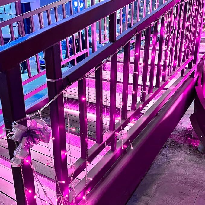 YOLIGHT Icicle Chrismtas Lights 13ft 96 LED Icicle String Lights Curtain Fairy Light, Indoor Room Patio Garden Bedroom Halloween Christmas Wedding Valentine's Day Decoration (Pink)
