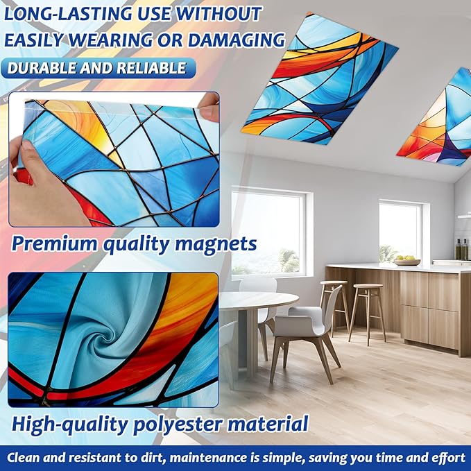6 Pcs Blue Glass Window Fluorescent Light Covers for Classroom Stained Glasses Ceiling Lights 4 x 2 Feet Magnetic Light Covers Filter Easy Install for Office Hospitals Home Supplies(Blue Glass)