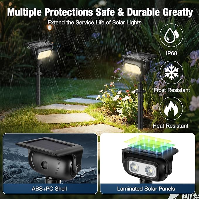 Solar Spot Lights for Outdoor, Warm Light-6 Pack