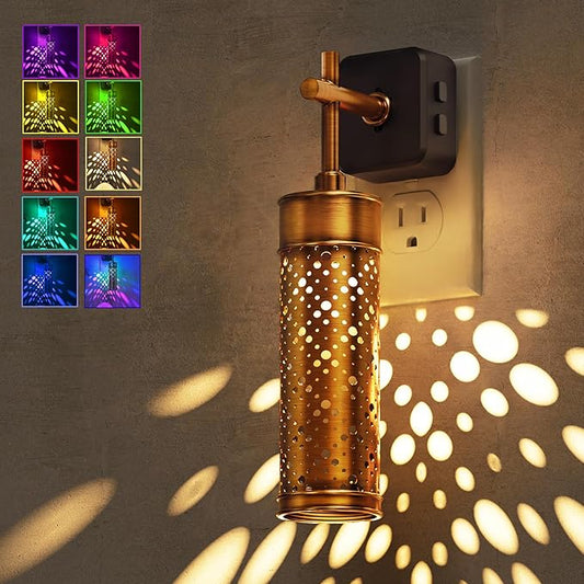 L LOHAS LED Night Light, Color Changing Night Lights Plug into Wall, RGB Vintage Nightlight with Light Sensor, Soft White, Dimmable Plug in Nightlights for Bathroom Hallway Gift, 1 Pack