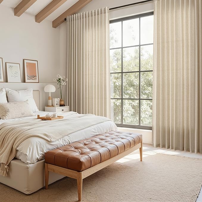 Taupe Burlywood Curtains 120 Inches Long for Living Room Linen Textured Rustic Farmhouse Privacy Sheer Curtains Back Tab Extra Long Floor to Ceiling Curtain for Bedroom Office 52x120, 2 Panels