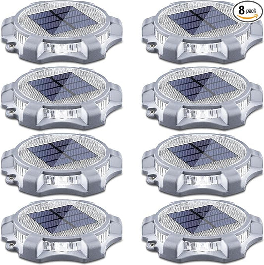 SIEDiNLAR Solar Deck Lights Outdoor 2 Modes LED Dock Driveway Markers Light Waterproof for Step Ground Walkway Stair Pathway Yard Garden Road 8 Pack (Cool White/Warm White)