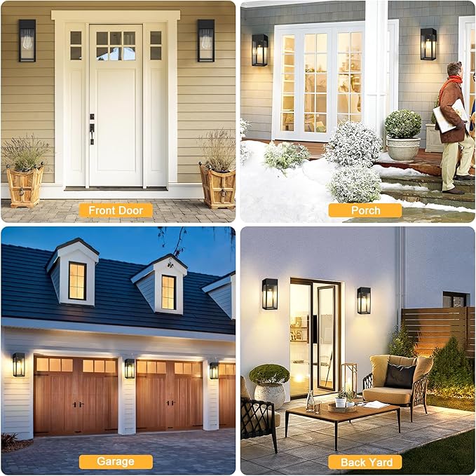 2 Pack Porch Lights Outdoor Wall Sconce, Outdoor Light with GFCI Outlet, Waterproof Exterior Wall Lantern Light Fixtures, Anti-Rust Wall Lamp with Clear Glass for Patio Doorway Garage- Black