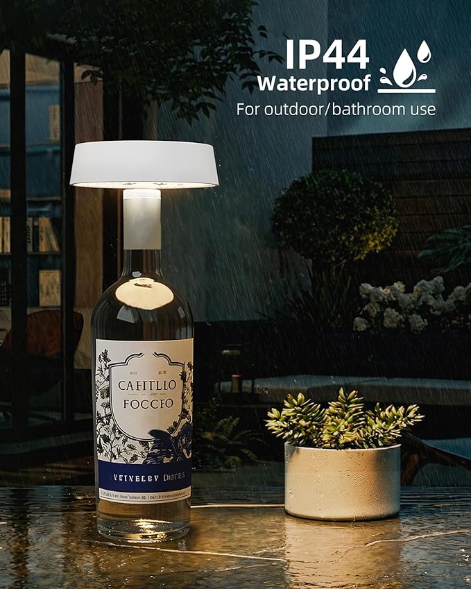 Wireless Bottle Lamp Shade, Rechargeable Wine Bottle Lights for Liquor Bottles, RGB, Touch Control 3 Color Temperatures, Dimmable, Outdoor Waterproof, Restaurant & Home Bar Décor, Gift, White 1Pc