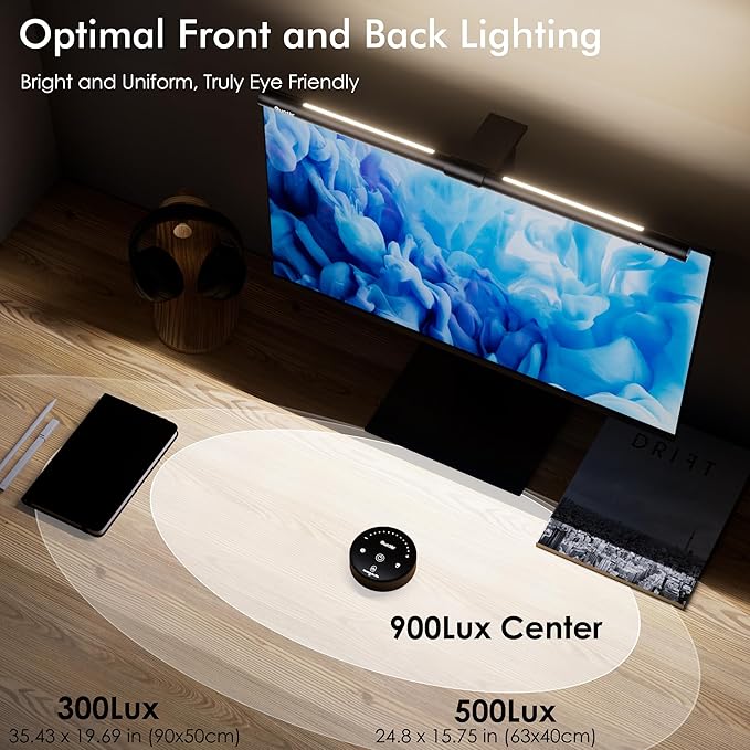 Quntis Computer Monitor Light Bar with Remote, Eye-Care Monitor Light Backlight Desk Lamp for Home Office Gaming, Stepless Dimming Brightness and Color Temperature, No Screen Glare, Gray