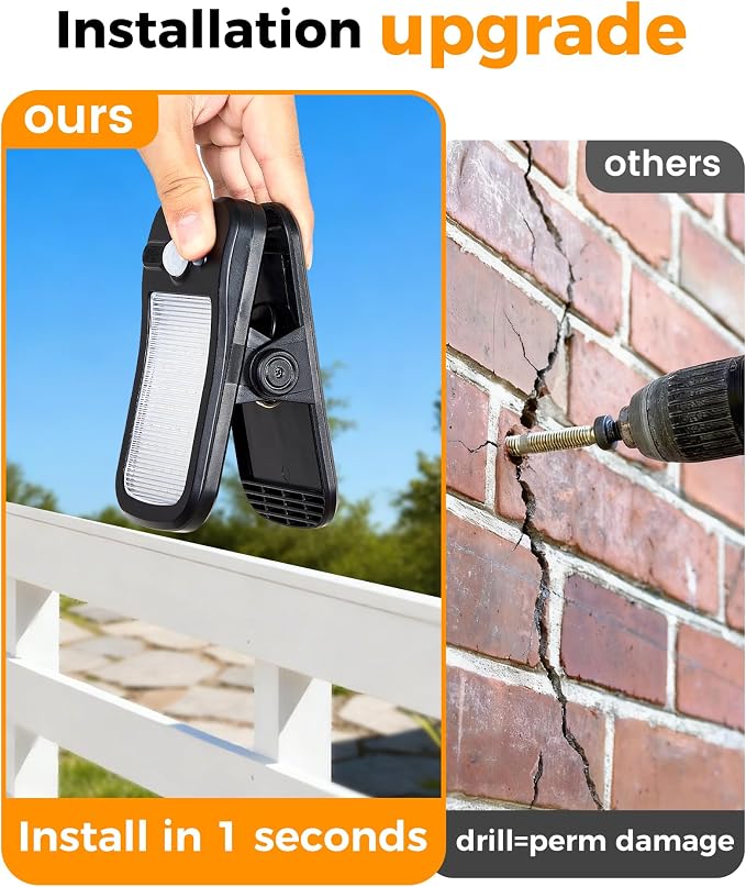 Clip on Solar Lights Outdoor, 3 Modes Solar Motion Sensor Lights Outdoor, 60LEDs 500LM Solar Powered Security Lights for Fence, Deck, Garage, Camping, USB Charging, 4 Black