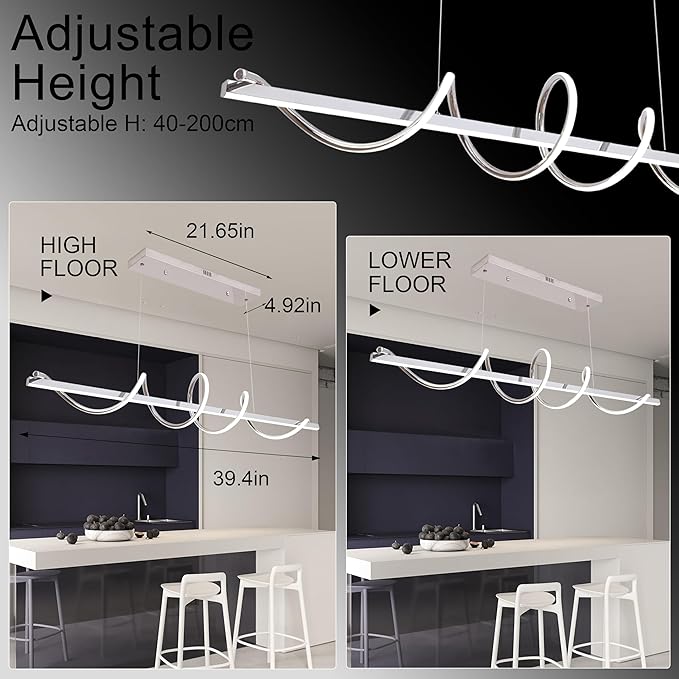 Modern LED Pendant Light for Kitchen Island Lighting,Dimmable Modern Chandelier Color Changing Dining Room Chandelier Light Fixture Creative Twisted into Beautiful Shape in Electroplated Chrome