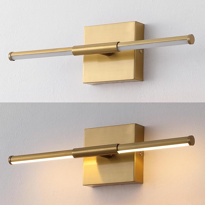 JONATHAN Y 16.25" Brass Gold Modern Dimmable Integrated LED Wall Sconce, Minimalist Adjustable Metal Vanity Light for Bathroom Mirror, Bedroom, Hallway, 3000K, ETL Listed (JYL7039B)