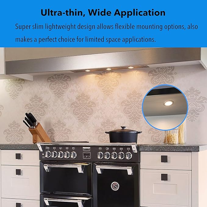 LED Puck Lights Wired Under Cabinet Lighting Dimmable,Round Cabinet Lights Plug In for Bookshelf,Kitchen Counter,Display Case,Curio,Ceiling,6000K Cold White,2.5In Hole Recess Mount,6W,480LM Total,3pcs