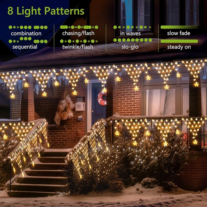 Ramadan Lights Outdoor Decorations 218 LED 13.8ft Star Curtain Fairy Lights with 12 Drops, Clear Wire LED String Light Decor with 8 Modes for Wedding Party Holiday Christmas Home Indoor Outdoor Decor