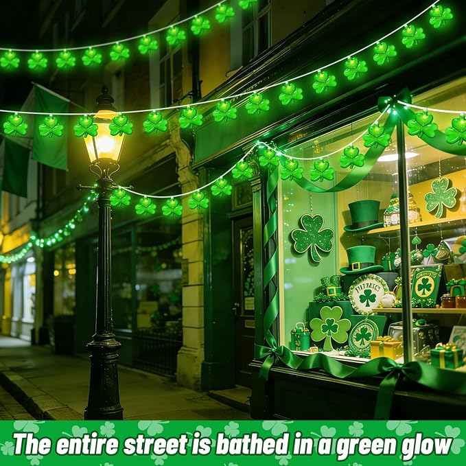 20 LED Clear Green Shamrock String Lights, 12FT St Patricks Day Lights String Outdoor Waterproof with 20 LED Light for Rish Shamrock St Patrick's Day Party Indoor Home Window Porch Garden Decorations