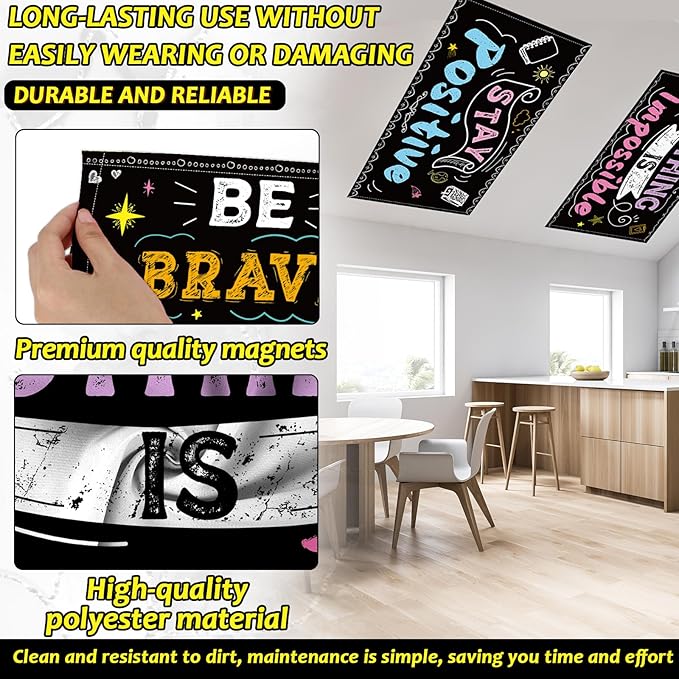 8Pcs Inspirational Fluorescent Light Covers for Classroom Ceiling Light 4x2Ft Motivational Word Magnetic Lights Cover Filter Easy Install for Back to School Office Hospital Ceiling Supply (Blackboard)