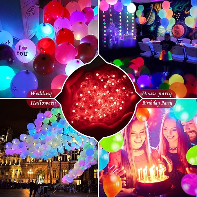 50pcs Balloon Lights Mini LED Lights Round Long Standby Time Ball Lamps for Paper Lantern Birthday Party Christmas Halloween Decoration Red Plastic