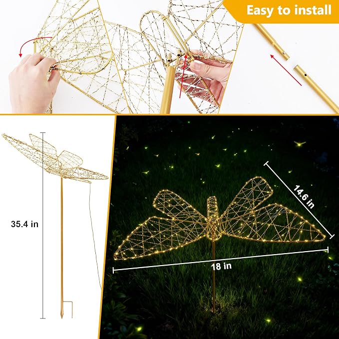 Flacchi Solar Garden Lights Outdoo Waterproofr - Butterfly Decor with 240LED, Solar Powered Iron Easy to Install for Pathway Garden Decorations Patio Decor Yard Decoration