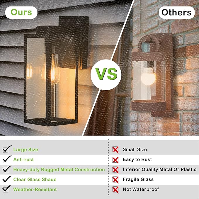 hykolity Large Size Outdoor Wall Lights,16 Inch Outdoor Wall Lantern, Waterproof Exterior Wall Sconce, Anti-Rust Wall Mounted Lighting with Glass Shade,Lamp with E26 Socket for Porch, Front Door