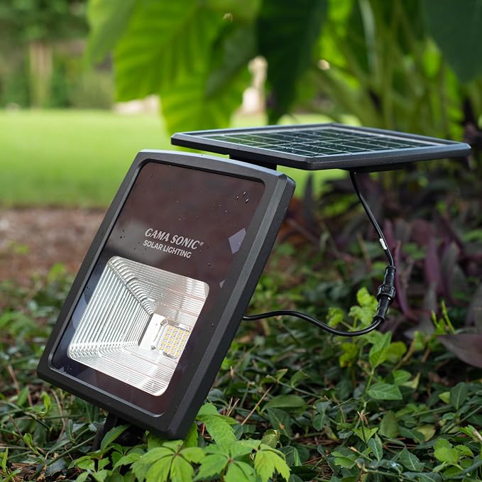Gama Sonic Dual Color Solar Flood Light, Outdoor Black Cast Aluminum, Stake or Flat Mount Uplight for Trees, House, Landscaping, Walls with Detachable Solar Panel 2-Pack 203iP250090
