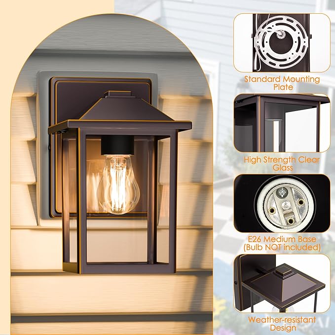 MATAMEYE Outdoor Wall Lantern, Exterior Waterproof Wall Sconce Light Fixture, Oil Rubbed Bronze Front Door Mounted Lighting with Glass, Anti-Rust Porch Lamp