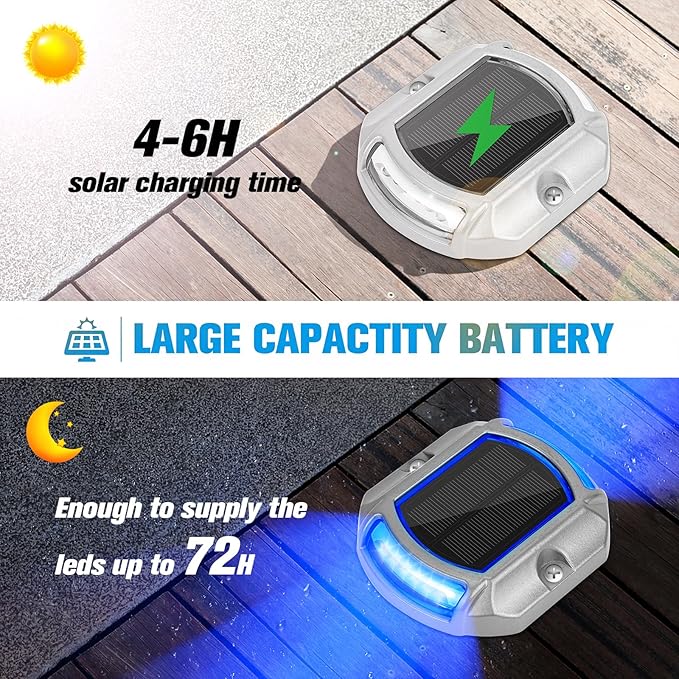 VOLISUN Solar Driveway Lights Dock Deck Lights 16 Pack,2 Colors in 1, LED Solar Powered Waterproof Outdoor Warning Step Light for Driveway Sidewalk Pathway (White/Blue),Auto On/Off