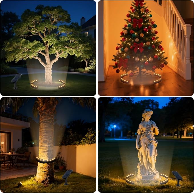 Solar Spot Lights Outdoor, 16 LED Solar Powered Landscape Spotlights Waterproof,3-in-1 Installation (Stake/Tie/Mount) for Trees, Garden, Yard, Flag, House, Statue