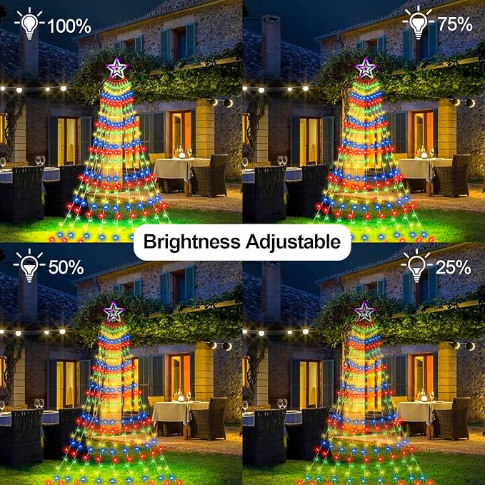 Christmas Decorations Star Lights Outdoor, 11.48ft 350 LED Waterfall Tree Lights with 8 Modes Timer Remote Christmas Lights Plug in for Indoor Yard Patio Home Holiday Party Decor, Multi-Color