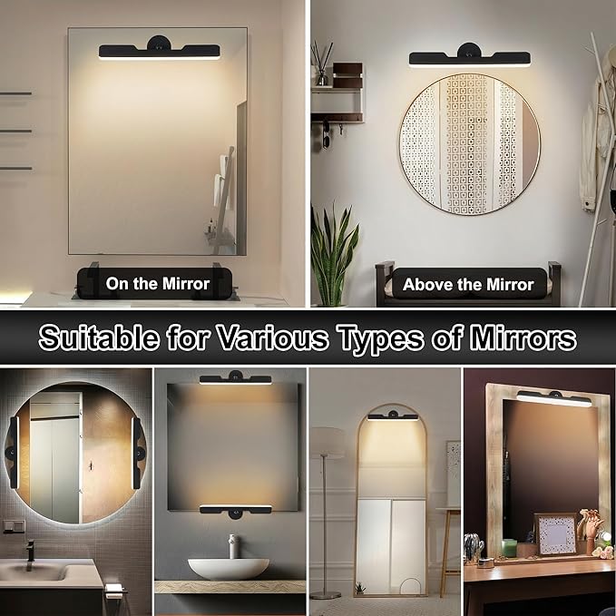 Benreom 2 Pack Wireless Vanity Lights for Mirror, Rechargeable Battery Operated Makeup Light, Adjustable Light Bar, Magnetic Stick on LED Lighting Bathroom Decor Accessories, Black