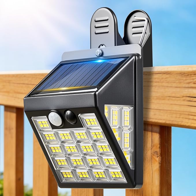 160LEDs Clip on Solar Lights Outdoor, Motion Sensor Outdoor Lights, Clip on Solar Fence Lights Outdoor, IP65 Waterproof Solar Lights for Deck Yard Garden Camping (1 Pack)