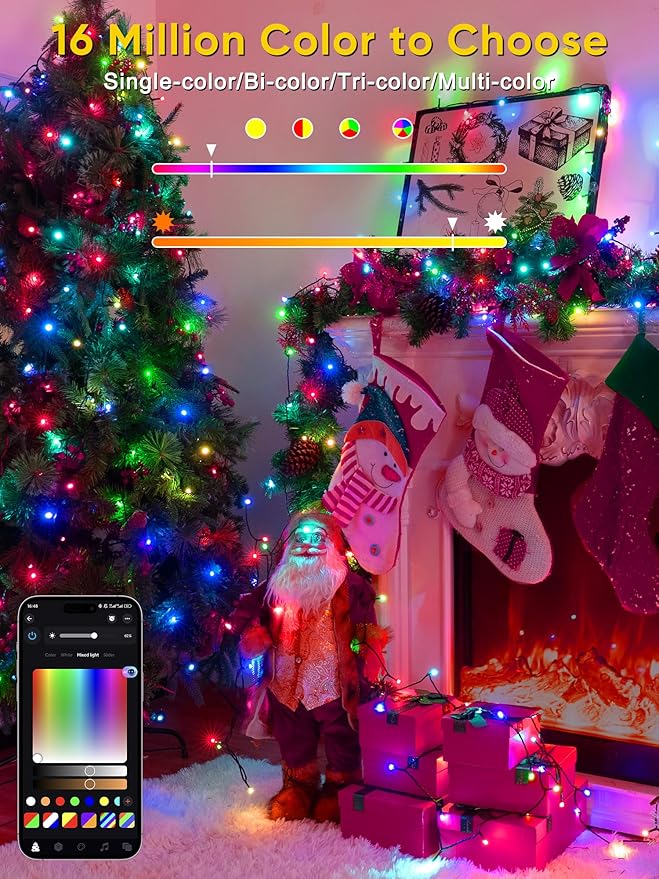Guhope Smart Color Changing Christmas Lights, 132FT 400 LED RGB Christmas String Lights with App & Remote Control, Waterproof Christmas Tree Lights for Outdoor Indoor Party Decor