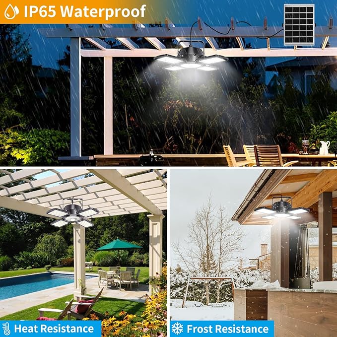 Solar Shed Light Indoor Outdoor, Aqonsie 176LED Solar Powered Pendant Light Daytime Available, Dual Lamps Motion Sensor Indoor Light with 5 Lighting Modes & Remote for Shed, Gazebo, Barn, Garage, Shop