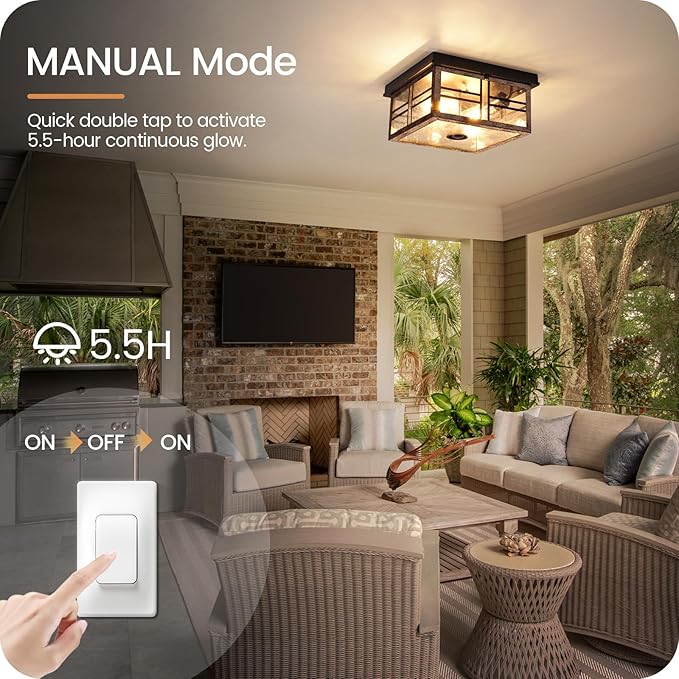 Infrared Sensor Outdoor Ceiling Light, Flush Mount Motion Sensor Ceiling Light, 2-Light Farmhouse with Bubble Glass, Bulbs Not Included, 4 Modes, for Porch, Garage, Hallway, Patio,FQ08XD05W1